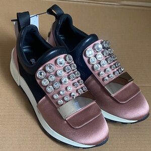 Sergio Rossi Pink Crystal Embellished Sneakers Slide On